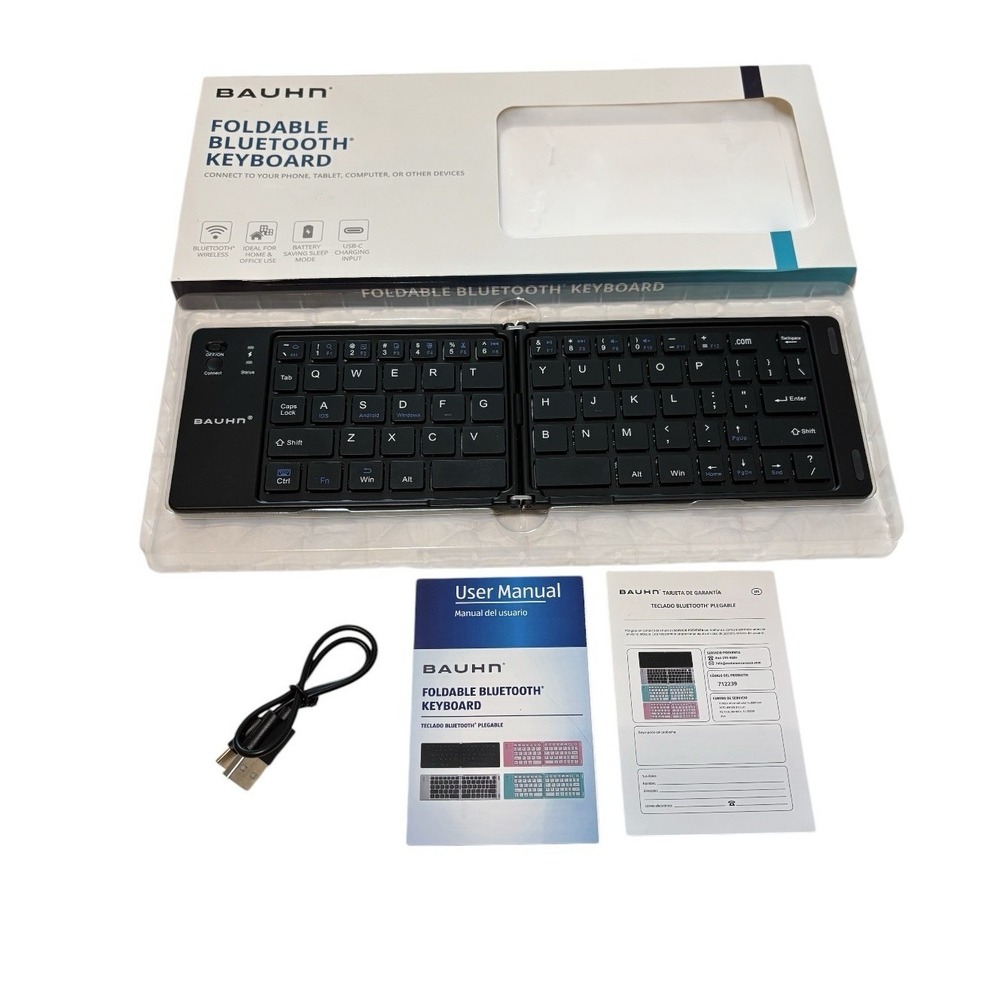 Bauhn HT720 Foldable Bluetooth Keyboard Wireless Portable USB-C w/ Box Manual